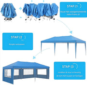 Partytent met zijwanden - 300x600cm - Opvouwbaar - Blauw - 420D Oxford Doek - Easy up - Paviljoen - Waterdicht weerbestendig - In hoogte verstelbaar