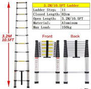 Telescopische Ladder 3,2M - Aluminium Uitschuifbare Vouwladder - Lichtgewicht & Stevig - 150KG Belastbaar - Ideaal Voor Binnen & Buiten