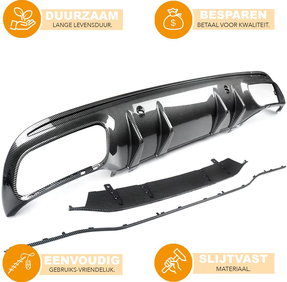 Achterbumper - Voor Mercedes C-Klasse W205 C63 AMG - Auto accessoires - Diffuser - Carbon Look - Met uitlaat tips