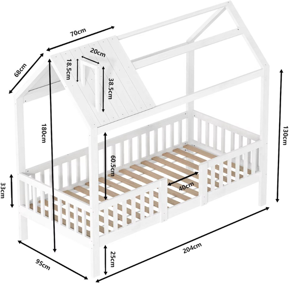 Kinderbed Fioren 90 x 200 cm - Voor Kinderen - Peuterbed - Met valbeveiliging - Met lattenbodem - Zonder matras