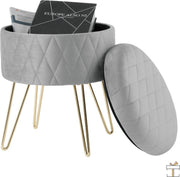 Happyment Luxe Poef Velvet - Grijs - Zitkist met deskel - Voetenbank met opbergruimte - Opbergbox hocker - 2in1