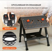 Inklapbare Werktafel - Professioneel - Houtbewerking - 7 Werkhoogtes - Klemsysteem - 454KG laadvermogen - Zwart