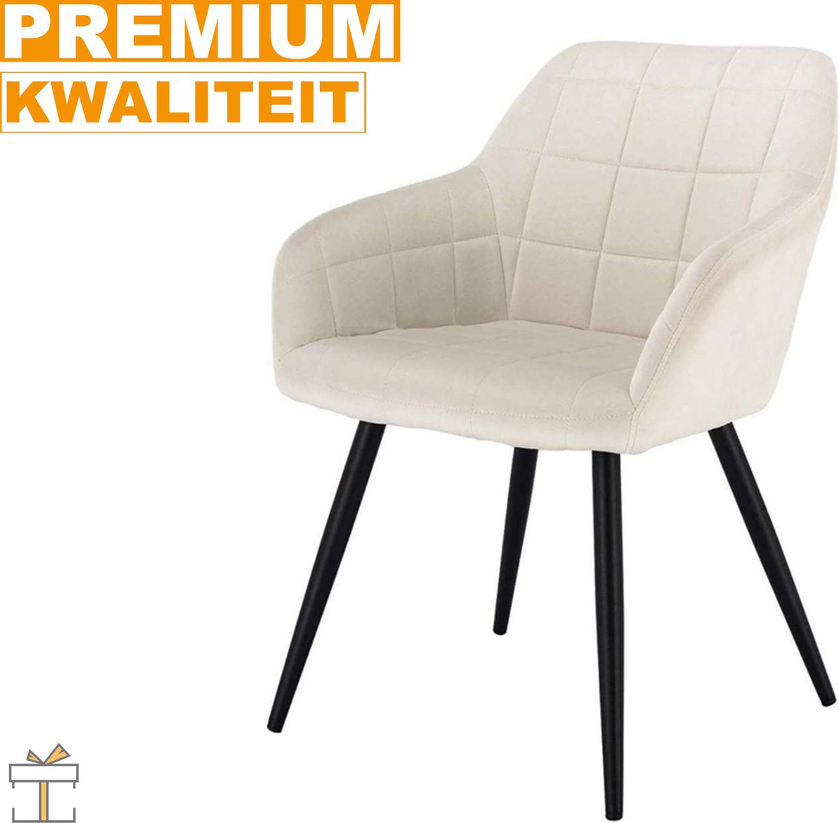 Happyment Luxe Eetkamerstoelen - Velvet Creme - Fauteuils met armleuning - Woonkamerstoelen - Keukenstoelen - Kuipstoel - Set van 1