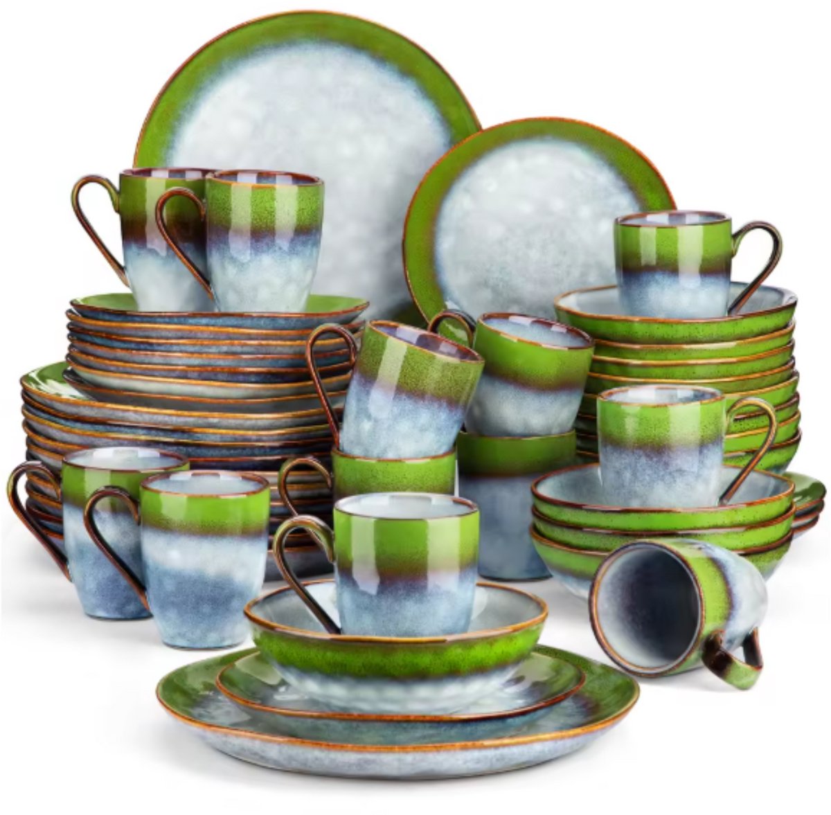 Azzuro Serviesset - 48 delig - 12 persoons - Durec groen - Dinerborden - Bordenset - Diepe borden - Ontbijtborden - Servies - Keukenservies