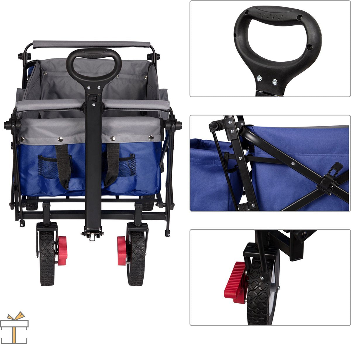 Happyment Bolderkar blauw - Opvouwbaar - Camping bolderwagen - Boodschappen of kinderenvervoer - Strand - Blauw - 80KG