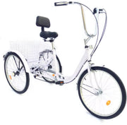 Driewieler voor volwassenen - 6 versnellingen - Fiets voor senioren - 24 Inch - Met mand - Voorrem - Wit