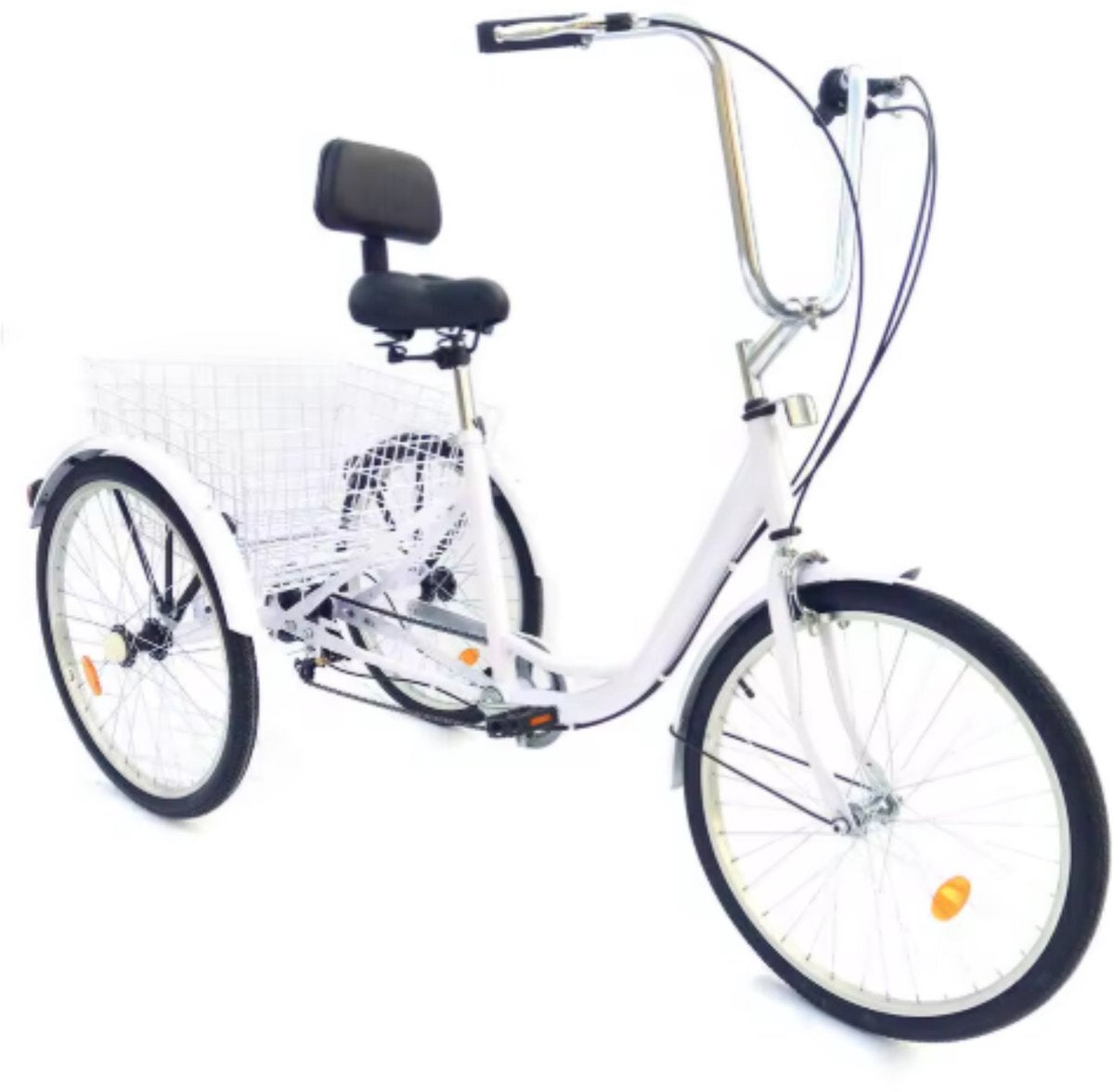 Driewieler voor volwassenen - 6 versnellingen - Fiets voor senioren - 24 Inch - Met mand - Voorrem - Wit