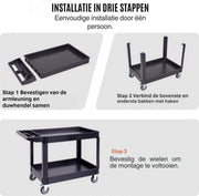 Serveerwagen - Op wieltjes - 2 lagen - 250KG draagvermogen - Servicewagen
