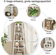 Hoekkast Myralis - Vakkenkast 180cm - Boekenrek Hoekmeubel - Opbergrek 5 Lagen - Wit