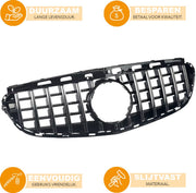 Voorbumper grille - GTR Stijl - Voor Mercedes W212 E-Klasse Sedan (2014-2016) - Chroom + Zwart - Auto Accessoires