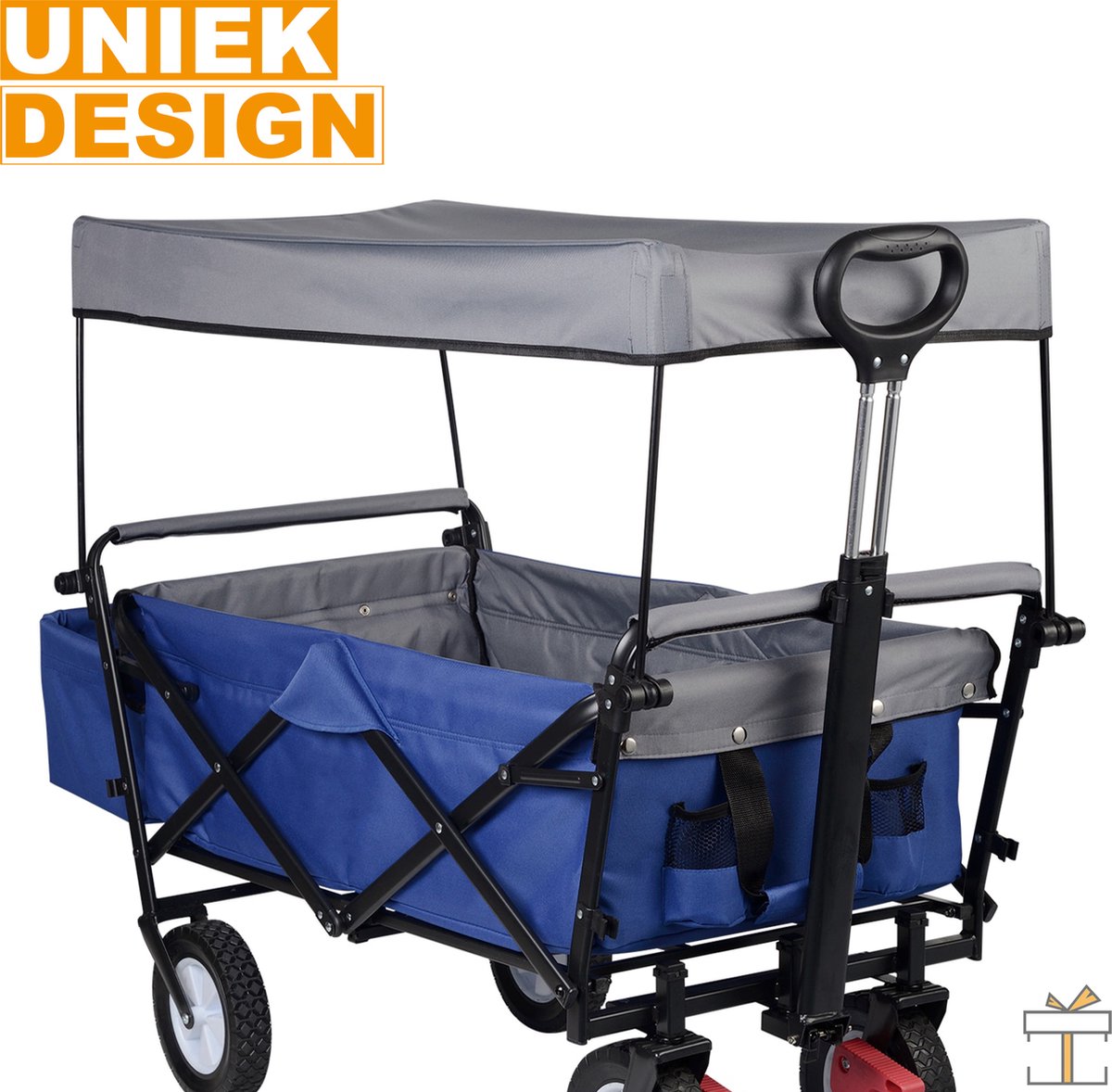 Happyment Bolderkar blauw - Opvouwbaar - Camping bolderwagen - Boodschappen of kinderenvervoer - Strand - Blauw - 80KG