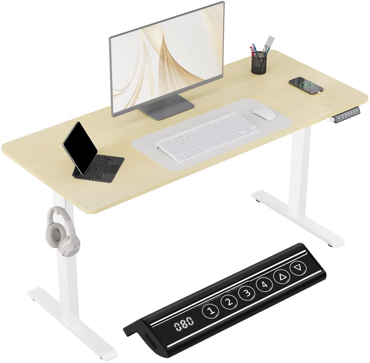Elektrisch Sta-Bureau - Voor Thuis of Kantoor - In Hoogte Verstelbaar Ergonomisch Computerbureau met USB-Oplaadpoort en Geheugenfunctie - Color: 140x60cm Oak