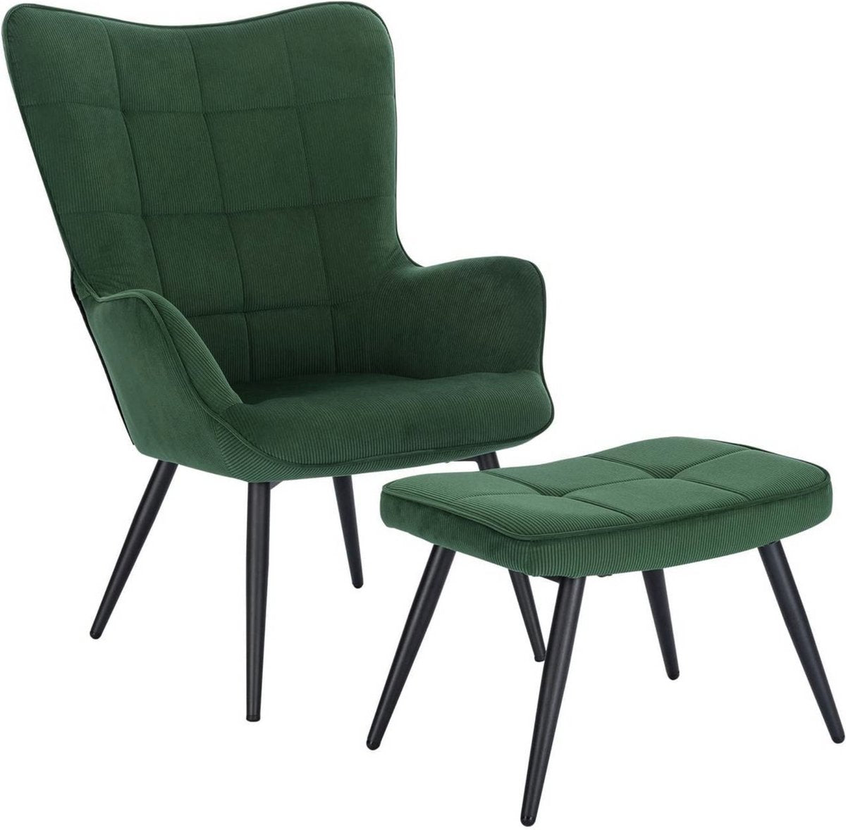 Moderne Fauteuil met hocker - Armleuning - Voetenbank Woonkamer stoel - Corduroy - Groen
