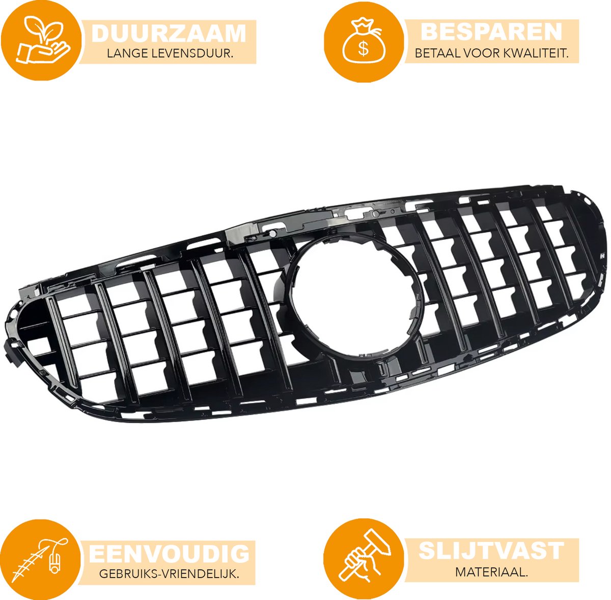 Grille - Voor Mercedes E-Klasse W212 E300/E350/E400 2014-2016 - Auto accessoires - GT grille - Kapgrille - Gloss Zwart