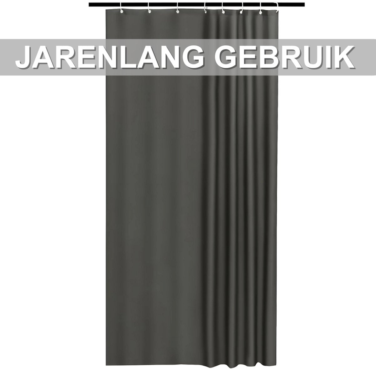 Douchegordijn deluxe - 120x180cm - Anti-schimmel - Voor Badkamer en bad - Donkergrijs - Waterdicht - Wasbaar - Ringen