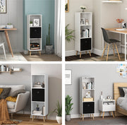 Boekenkast Modern - 3 Lagen - Inclusief Lade - Wit/Zwart - 36x30x114cm - Boekenplank - Woonkamer, slaapkamer en kinderkamer - Hout - MDf