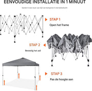 Pop-up partytent - Paviljoen - 3x3 m - Grijs - Uv-bescherming