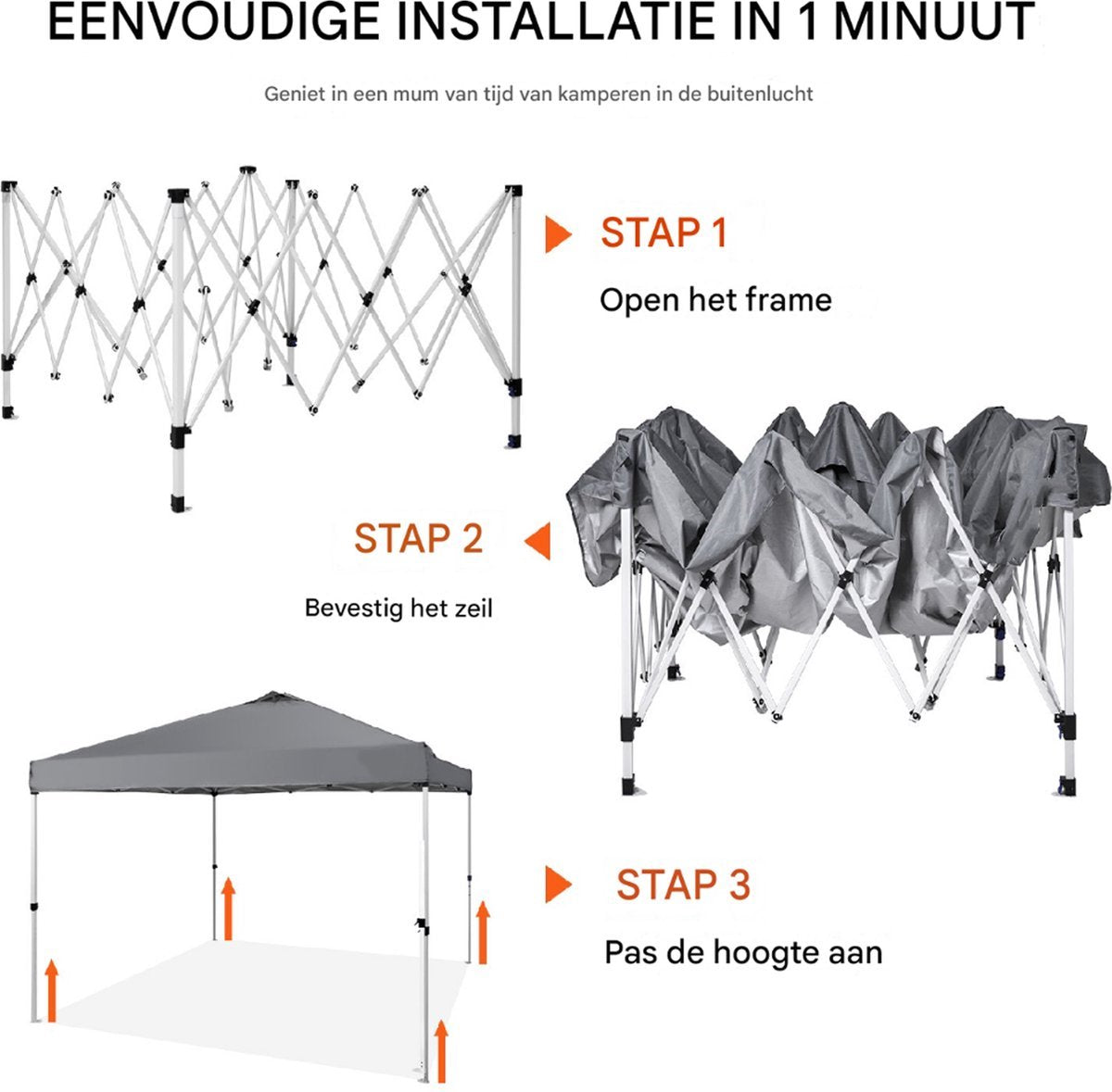 Pop-up partytent - Paviljoen - 3x3 m - Grijs - Uv-bescherming