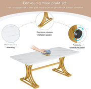 Moderne eetkamertafel Minty - Woonkamer -Marmerlook Blad - 160cm