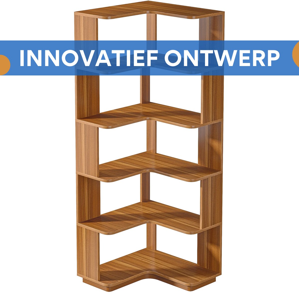 Hoekkast Brooklyn - Vakkenkast 165cm - Boekenrek Hoekmeubel - Opbergrek 6 lagen - Bruin