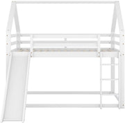 Stapelbed voor kinderen - Met glijbaan - 140x200 cm - 2 kinderbedden - Hoogslaper - Met Hoektrap, valbeveiliging en raam - Peuterbed