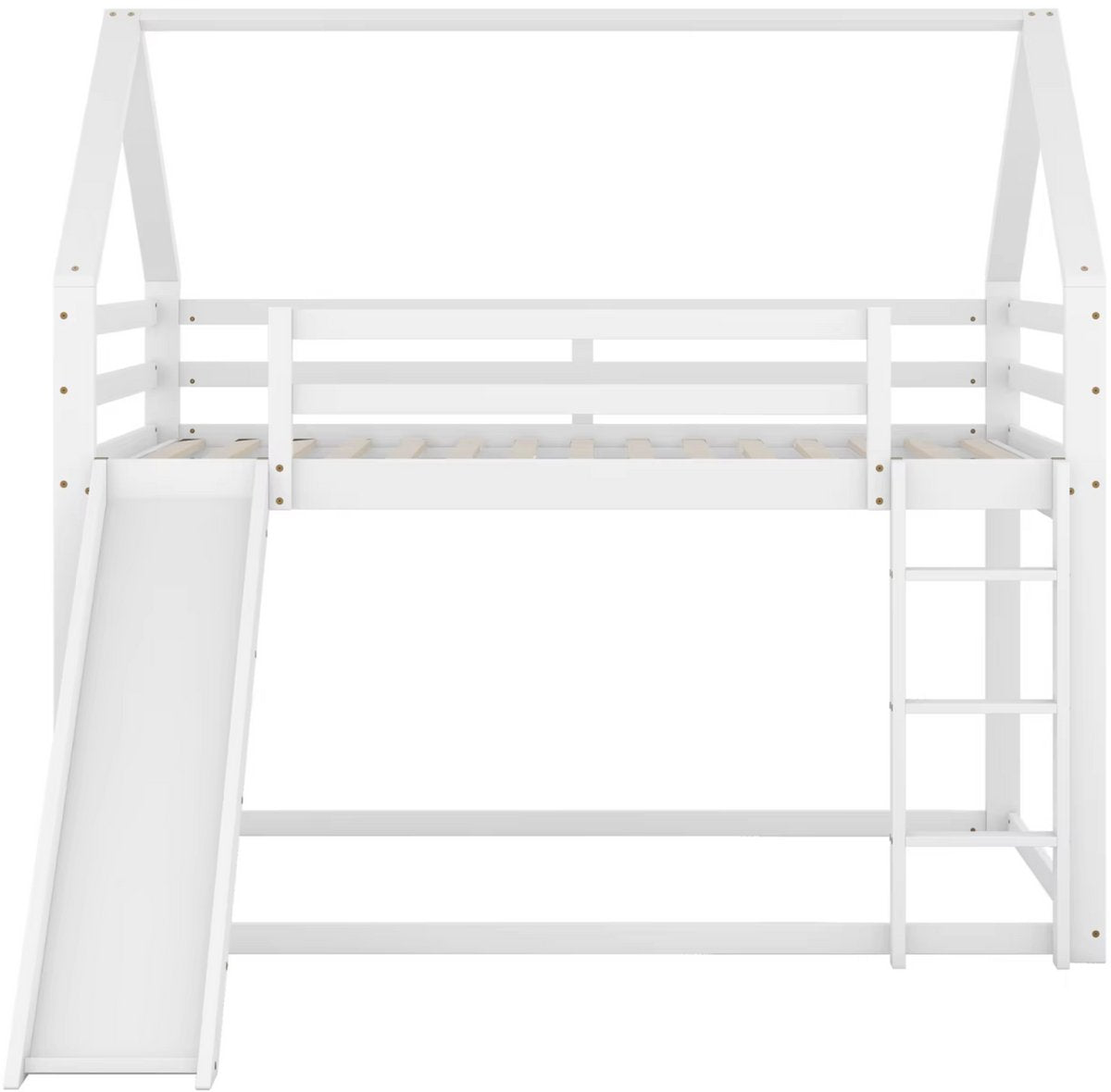 Stapelbed voor kinderen - Met glijbaan - 140x200 cm - 2 kinderbedden - Hoogslaper - Met Hoektrap, valbeveiliging en raam - Peuterbed
