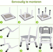 Kindertafel met stoeltjes - 2 stoelen - Activiteiten tafel - Speeltafel Kinderbureau - 3-8 jaar - In Hoogte Verstelbaar - Studeertafel voor Kinderen - Lichtgrijs