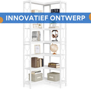 Boekenkast met 7 Lagen - Hoekkast - Wit - Hoekrek - Voor Woonkamer, Slaapkamer of Kantoor