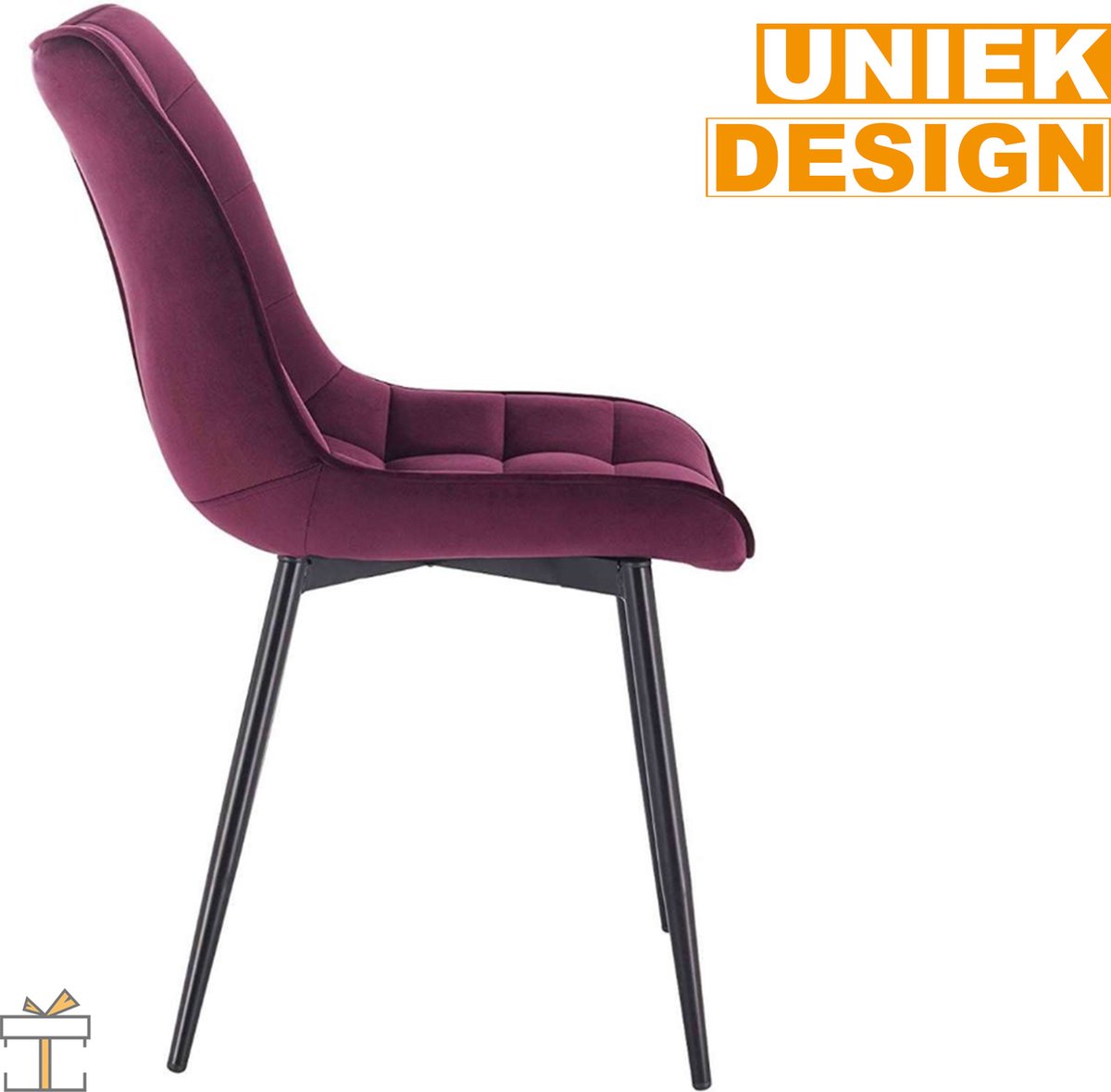 Happyment Luxe Eetkamerstoelen - Velvet Bordeaux - Woonkamerstoelen - Keukenstoelen - Kuipstoel - Set van 2, 4 of 6