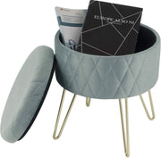 Happyment Poef deluxe - Voetenbank met opbergruimte - Turquoise - Opbergbox hocker - Zitkist met deskel - Velvet - 31.5x31.5x36cm