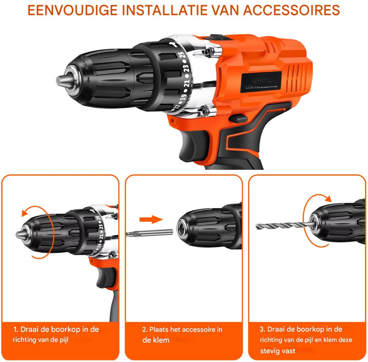 Accuboormachine 21V - 25+1 Koppel - 2 Snelheden - Elektrische Schroevendraaierset - Inclusief Accessoirekit