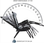 Gewatteerde Zero Gravity Lounge Chair - Tuinstoel - Ligbed - Voor Terras & Tuin - Opvouwbare Fauteuil met Verstelbare Hoofdsteun, Bekerhouder - Ondersteuning tot 160 kg - 2 stuks - Zwart