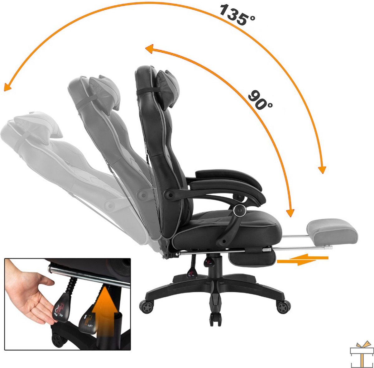 Happyment Premium Gamestoel -  Gaming stoel met voetsteun - Verstelbaar - Chair - Ergonomische bureaustoel - Black friday - Kerstcadeau