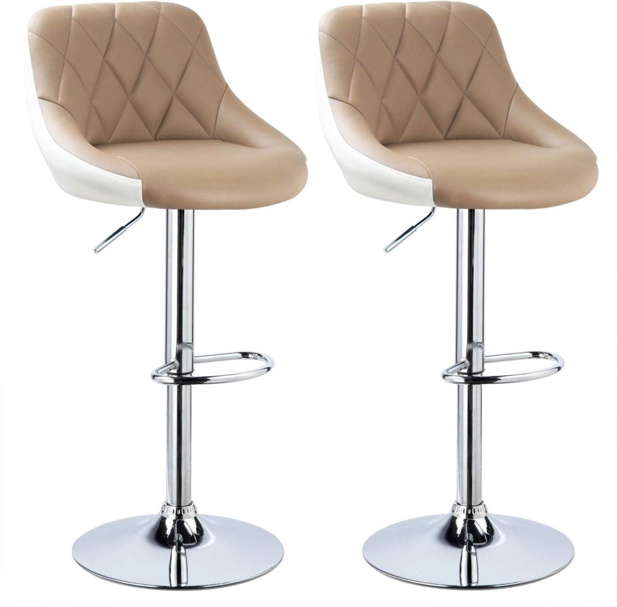 Barkrukken Portu - Met rugleuning - Kunstleer - Set van 2 - Keuken - Barstoelen ergonomisch - Beige - Verstelbaar in hoogte - Zithoogte 60-82cm