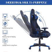 Happyment Gamestoel Sheffield - Kunstleer - Met rugleuning en armleuning - In hoogte verstelbaar - Ergonomisch - Blauw/zwart