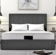 Bed - Tweepersoonsbedden - Tweepersoonsbed - Twijfelaar - Voor Slaapkamer - Met Hoofdeinde, Lattenbodem & Metalen Frame - Opbergruimte onder Matras - Grijs - 140x200 cm