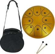 Happyment Stalen Tongdrum - Tongtrommel - Schijftrommel - Tong Drummer - Steel Tongue Drum - Klankschaal - Percussie Instrument - Handpan - Inclusief Drumsticks en Opbergtas - 8 Noten - 20cm - Goud