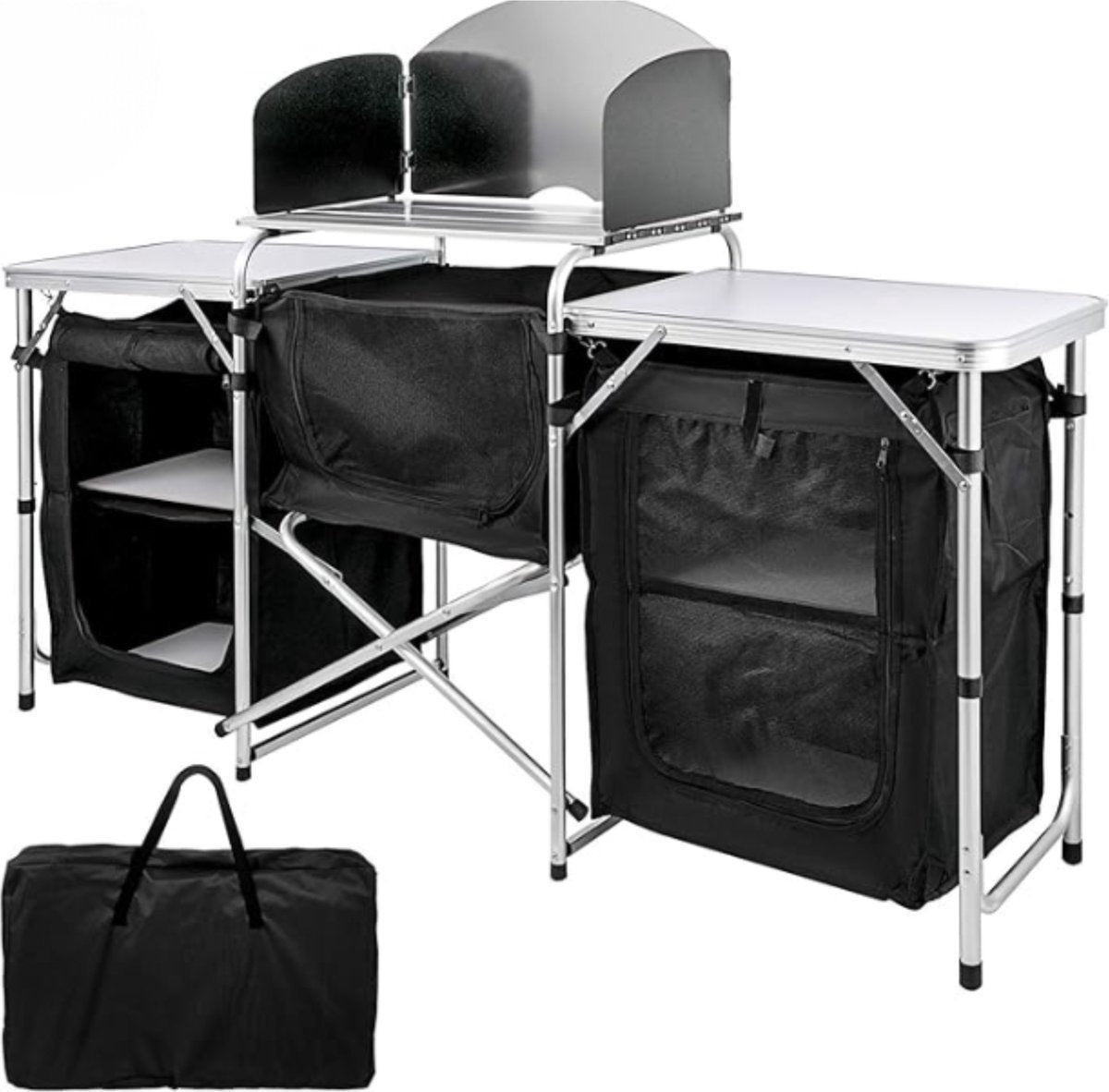 Opvouwbare campingkeuken - Opvouwkeuken - Met BBQ plaats - Inclusief opbergtas - Zwart