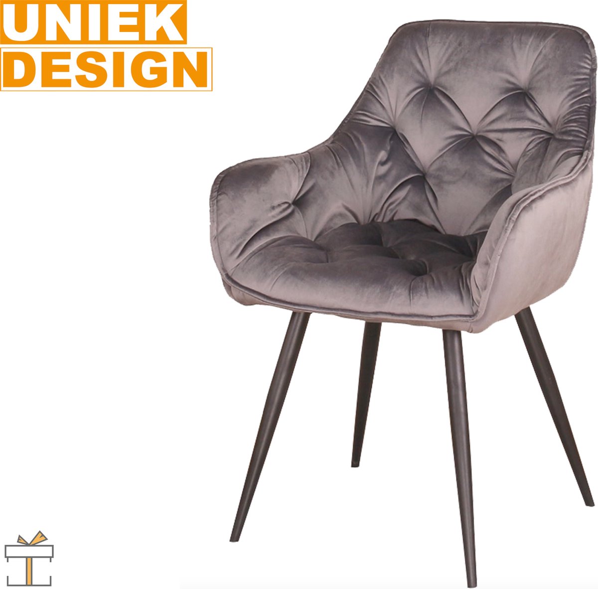 Happyment Eetkamerstoelen Fluweel - Grijs - Woonkamerstoelen - Fauteuil - Keukenstoelen - Kuipstoel - Set van 2