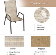 Metalen Buitenstoelenset - Tuinstoelen - Tuintafel stoelen - Stapelbare Terrasstoelen van Textilene - Set van 4, Max. Belastbaarheid 150 kg - Bruin