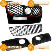 Voorbumper - Voor VW Golf MK5 Jetta/GLI/GTI 2006-2009 - Auto accessoires - Honingraat grille - Rode trim - Zwart