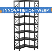 Boekenkast met 7 Lagen - Hoekkast - Zwart - Hoekrek - Voor Woonkamer, Slaapkamer of Kantoor