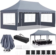 Partytent met zijwanden - 300x600cm - Opvouwbaar - Donkergrijs - 420D Oxford Doek - Easy up - Paviljoen - Waterdicht weerbestendig - In hoogte verstelbaar