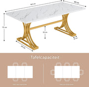 Moderne eetkamertafel Minty - Woonkamer -Marmerlook Blad - 160cm