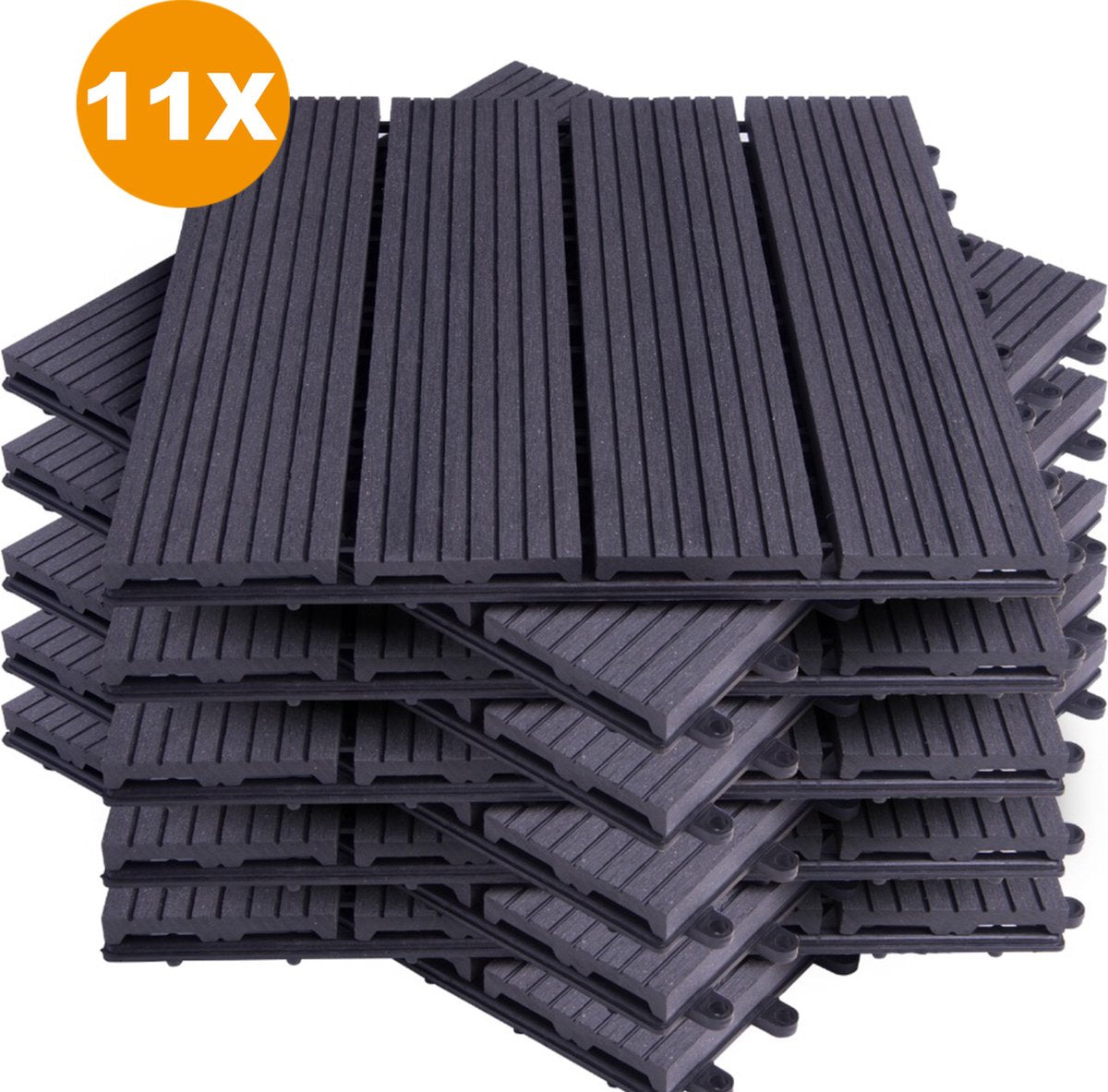 Happyment Vlondertegel 11 stuks - Terrastegel Antraciet - Terrasplanken - Tuintegel - Balkon, buiten vloer - 30x30cm