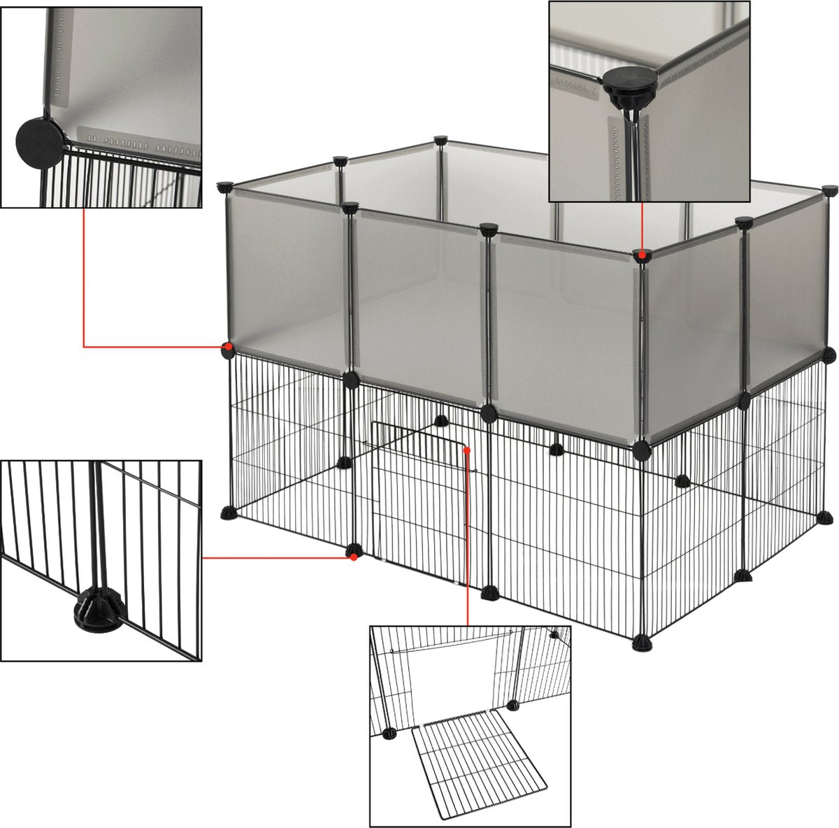 Happyment Dierenren Dodo - Extra hoog - Ren - Verstelbaar - Konijnenren - Kippenren - Puppyren - Kattenren - Knaagdierenren - Wit - 107x72x72 cm