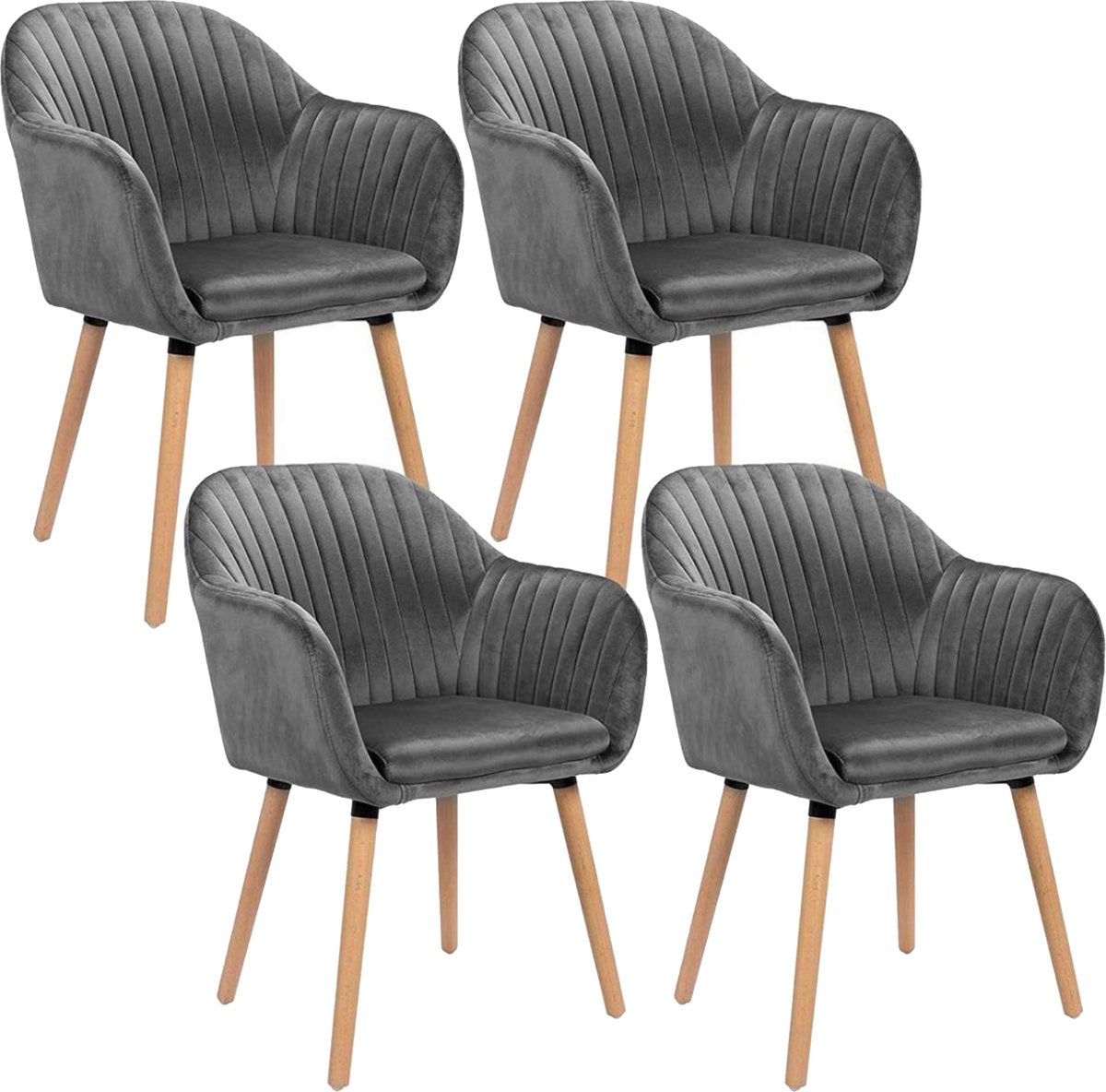 Happyment Eetkamerstoelen Deluxe - Set van 4 - Woonkamerstoelen grijs met rugleuning - Keukenstoelen - Fauteuil - Kuipstoel - Fluweel