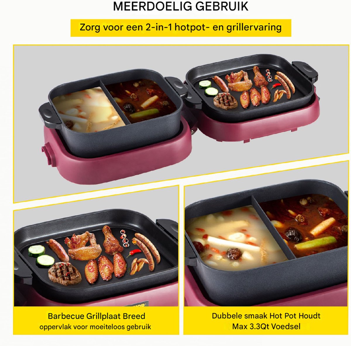 Electrische Multipan - Party Pan - 2000W - Draagbaar - Opvouwbaar
