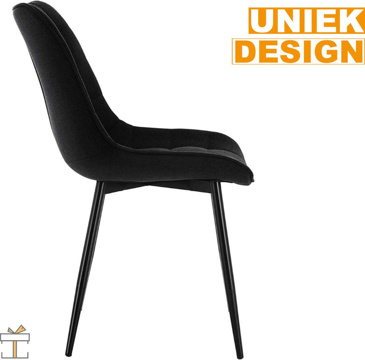 Happyment Luxe Eetkamerstoelen - Zwart - Fauteuils met armleuning - Woonkamerstoelen - Keukenstoelen - Kuipstoel - Linnen - Set van 2
