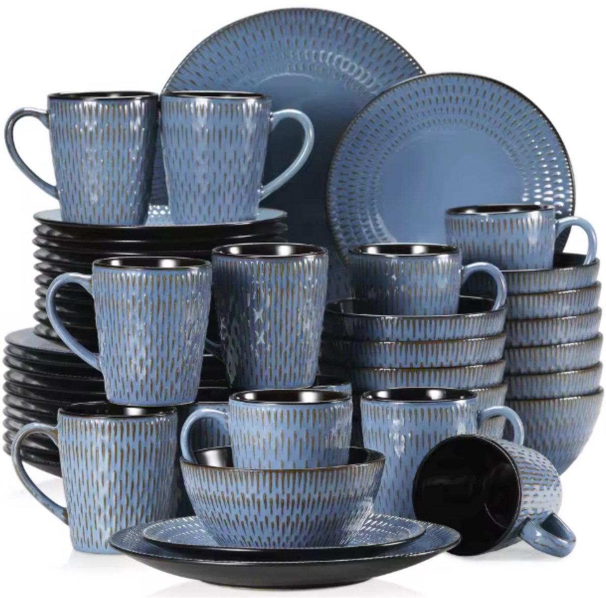 Morencia Serviesset - 48 delig - 8 persoons - Sky blauw - Dinerborden - Bordenset - Diepe borden - Ontbijtborden - Servies - Keukenservies